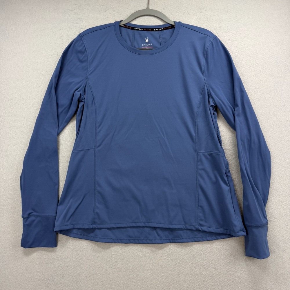 Spyder Active Top Womens XL Blue Nylon Stretch Side Zip Long Sleeve Pullover